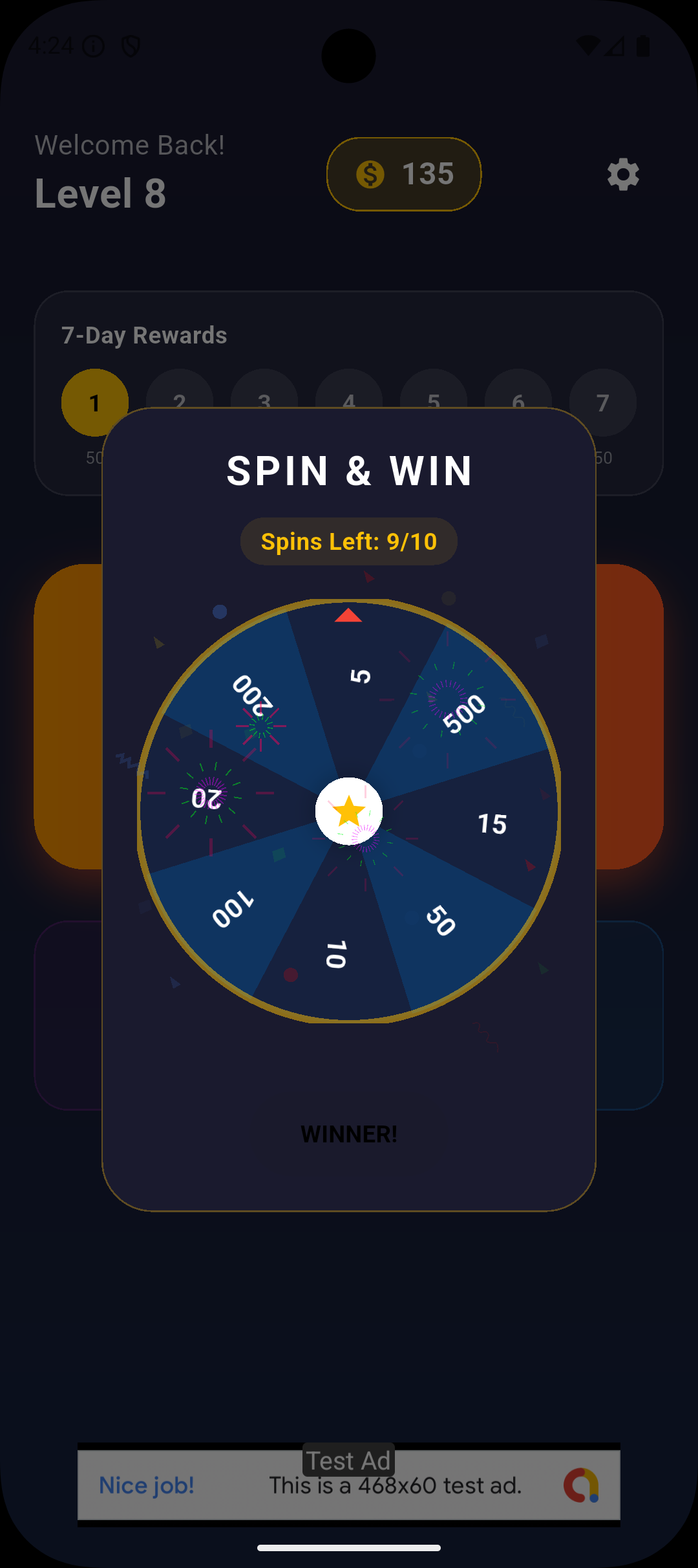 Spin and Win Screen
